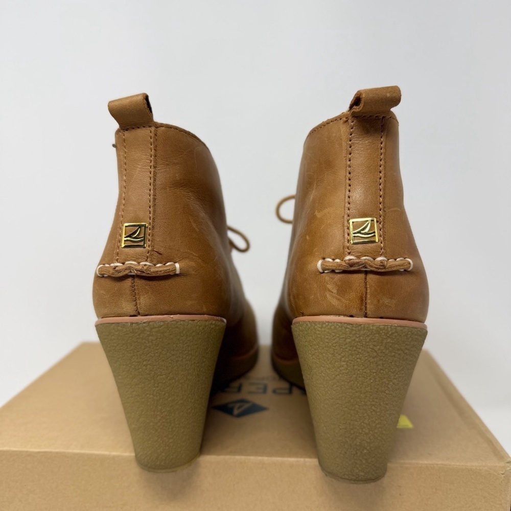 Sperry Harlow Burnished Wedge Booties Brown Leather Lace Up Ankle Boots Size 9 - Picture 8 of 16